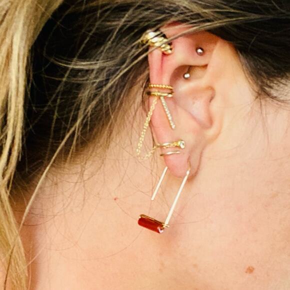 NEW REVOLVE NORDSTROM 18kt Gold Filled Vermeil Orange Red Carnelian Bead Earring - Picture 5 of 9